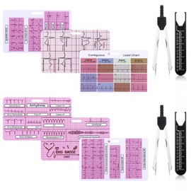Geiserailie 2 Sets EKG Caliper and 3 Pcs ECG Rhythm Interpretation Badge ECG Rate Pocket Cards Measure Electrocardiogram Caliper Tool Set for Nurses Doctor Hospital