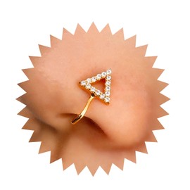Inilbran Punk Crystal Triangle Clip On Nose Ring Vintage Triangle Fake Nose Ring Gold Geometric Triangle Nose Ring Non Pierced Nose Ring Jewelry for Women and Girls