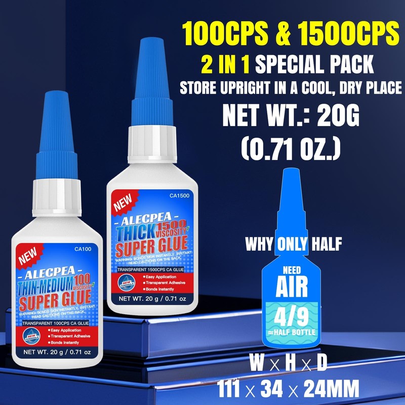 ALECPEA CA Glue Thin & Thick 100/1500 CPS, 2-in-1 Woodworking
