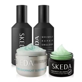 Skeda 남자 미백 주름개선 기초 4종세트(스킨+로션+수분크림+오버나이트슬리핑팩) Men's Whitening Wrinkle Improvement Basic 4-Piece Set (Skin Toner + Lotion + Moisturizing Cream + Overnight Sleeping Mask)