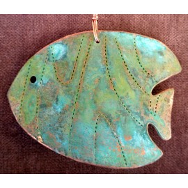 Dos Damas Designs / Creations in Copper TROPICAL FISH Left Copper Verdigris Christmas Ornament Handcrafted Beach Ocean