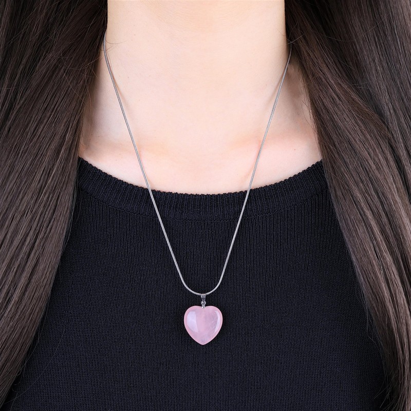COAI Heart Rose Quartz, Love Fulfillment Necklace, Women's, rose quartz,