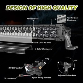 LTEODCHEW 40 Inch LED Light Bar Triple Row, 475W Off Road Light with DT Wiring Harness and Black Cover, Spot Flood Combo LED Driving Work Light for SUV Truck UTV Ranger RZR Wrangler Bronco KRX 1000