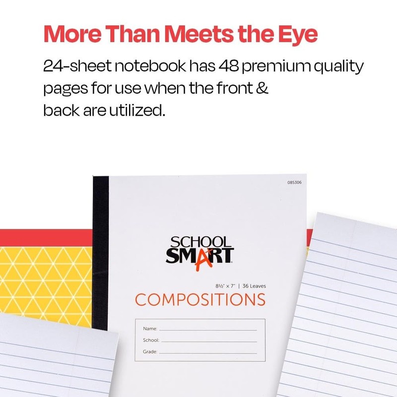 School Smart Stitched Cover Composition Book, No Margin, 8-1/2 x