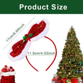 Christmas Headband,Red Sequin &Holly Large Bow Hairband,Christmas Headbands for Adults Xmas Headbands,Christmas Hair Accessories for Women Ladies Kids Girls Festive Headwear Fancy Dress Christmas Hats