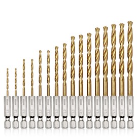 SUPRBIRD Hexagonal Drill Bit, 1.5-6.5 mm Drill, 16 Pieces, Titanium-Coated HSS Drill Set, Quick Change, 1/4 Inch Fit Wood, PVC and Plastic