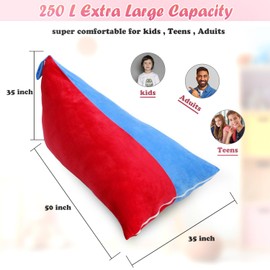 Kids Bean Bag Cover Only, Stuffed Animal Bean Bag Storage, Large Bean Bag Chair for Teens, 132cm * 79cm Beanbag Chair Cover Without Filling, Inflatable Soft Toy Storage, Blue & Red