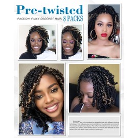 Passion Twist Crochet Hair-Mixed Color Combo Pack(6 packs 1B+2 packs T1B/27),Pre-twisted Pre Looped Super Soft & Bouncy Synthetic Braided Hair Extensions For Black Women and Kid(6"-8 Packs,1B+T27)