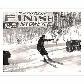 Vintage Ski World Andy Lawrence Finishes the Nosedive Ski Race in Stowe, Vermont Photo Lodge Decor Wall Art 1930s Olympian, Sepia - 8 x 10 in. Available in 2 sizes and Black & White