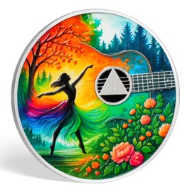 Imasoner 2 Year Sobriety Coin – AA Medallion with Guitar & Dancer Design, Recovery Chip with “in Sobriety” Quote – Sober Gift for Women & Men, AA Token for Two Year Anniversary in Recovery