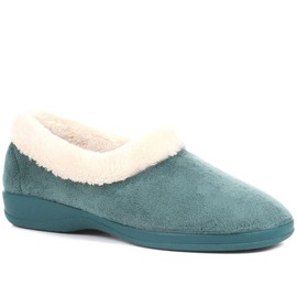 Pavers Women's Fluffy Slippers in Teal - Faux Fur Slip-Ons Offering Warmth and Comfort - Distinctive Fur Collar Design - Size UK 8 / EU 41