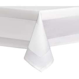 Damask Table Cloth Available in Various Sizes, Catering Edition in White with Satin Border, 100% Cotton, Choice of Colour and Shape