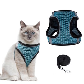 Ankilo Upgraded Harness with Leash Set, Escape Proof Dog Vest Harnesses, Vest Harnesses with Soft Mesh and Reflective Bands, No Pull Small Dog Harness for Cats and Small Dogs (Lake-Blue, S)
