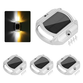 VOLISUN Solar Driveway Lights Dock Deck Lights 4-Pack,2 Colors IN 1,Wireless LED Solar Powered Waterproof Outdoor Warning Step Lights for Driveway Sidewalk Pathway (2 Colors Lighting,White/Warm White)