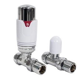Adept Technology TRV c/w Lockshield and Modern Valves Head Kit (15mm x 1/2") Choice of Colours and Sizes (Straight, White/Chrome)