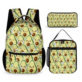 Avocado Backpack with Lunch Box & Pencil Case for Kids Girls Boys School, 16 Inch Cute Avocado Bookbag, School Backpack for Students Children, Lightweight, Large Capacity