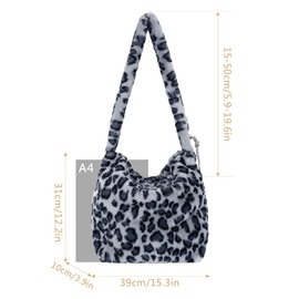 Meliyya Women's Cuddly Handbag Winter Tote Bag Warm Fluffy Shoulder Bag Large Women's Bag Plush Shopper Made of Faux Fur for University Work Girls School, C-leopard print purple