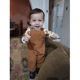 Zoputey Baby Boy Clothes Long Sleeve little Bear Pattern Print Top + Suspender Pants Outfit Set, Orange, 6-9 Months