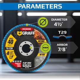 Zirconia Flap Discs 4 1/2 for Angle Grinder - 40 Grit Flap Wheels for Stainless Steel and Sheet Metal - Grinder Sanding Disc 7/8 Arbor (10 Pack) GRAFF