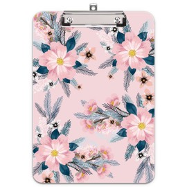 Hongri Plastic Cute Clipboard, Letter Size for Students, Teacher, Woman and Kids, Low Profile Clip, Decorative Pattern, Size 9 x 12.5 in, Pink Flower