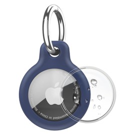YOKRWO Holder 1-Pack Waterproof TPU Shell Protective Case, Anti-Scratch Airtags Key Chain for Apple Air Tags with All Metal Keychain Key Ring Clip (Blue)