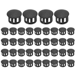 PATIKIL 14mm/9/16" Plastic Hole Plugs, 40 Pcs Flush Type Round Plug Snap in Locking Screw Hole Covers Insert End Caps for Furniture Cabinet Kitchen Door Shelves, Black