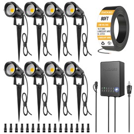 ZUCKEO All-in-One Landscape Lighting Kit, 5W LED Low Voltage Landscape Lights with Transformer and 80FT Wire, Waterproof Outdoor Spotlight with Connectors for Yard Garden House, 3000K 12-24V 8Pack