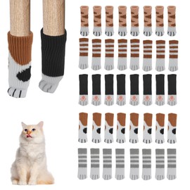 FHUIEWRY 40 Pcs Chair Leg Floor Protectors,Cute Cat Paw Chair Leg Socks Non-Slip Knitted Furniture Socks, High Elastic Chair Leg Protectors for Hardwood Floors (5 Styles)