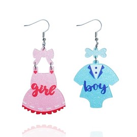 Gender Reveal Earrings Glittering Bowknot Dress Clothes Dangle Earrings for Gender Reveal Party Pregnancy Announcement Gifts-AA