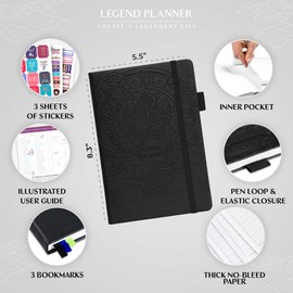 Legend Planner – Weekly & Monthly Life Planner to Hit Your Goals & Live Happier. Organizer Notebook & Productivity Journal. A5 (Black)