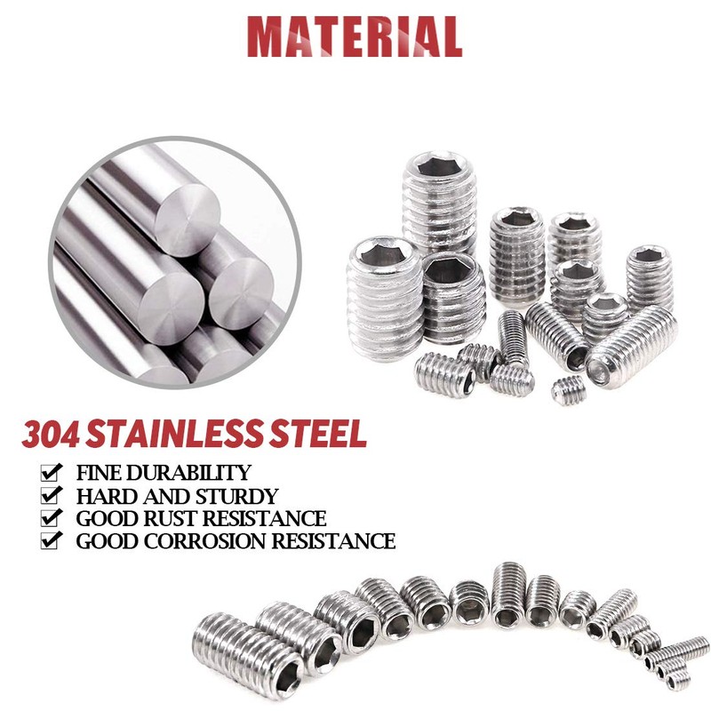 Hilitchi 295Pcs M3/4/5/6/8 304 Stainless Steel Set Screw Assortment with