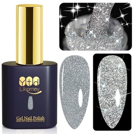 YTD Likomey SZ003 UV Nail Polish Glitter, 15 ml Silver Gel Glitter, Sparkle Sparkling Colour Gel Nail Polish, Reflective Holographic Diamond Manicure Gel Nail Polish