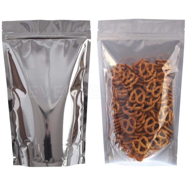 CleverDelights Silver/Clear Stand Up Pouches - 16oz - 25 Pack - 7" x 11.5" x 4" - Resealable Bag