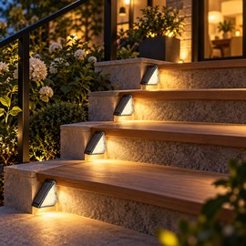 4-Pack Solar Stair Lights for Outdoor Steps – Warm White 24-LED Waterproof Lights for Decks, Patios & Garden Paths