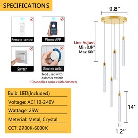 Mini Chandelier Modern Pendant Lights LED Bubble Crystal Kitchen Island Light Fixtures Gold Mini Pendant Lighting for Kitchen Island Dining Room Bedroom Bar Dimmable Ceiling Hanging Lights 2700K 6000K