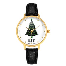 MASTOP Christmas Tree Watches for Women Santa Claus Snowflake Design 32mm Dial PU Leather Women Watch Men Christmas Gift Gold Green Silver Waistwatch Analog, Unique Fun Novelty (Black)