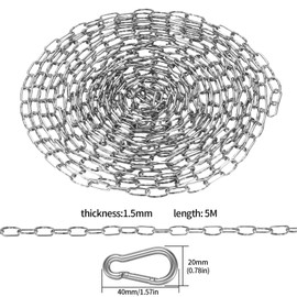 Stainless Steel Chain Sold by the Metre, 5 m Metal Chain, Steel Chain, Φ1.5 mm Link Chain, Chain Links, Extension Chain, Stainless Steel Chains for Hanging for Dog Chain, Anchor Chain, Laundry Chain,
