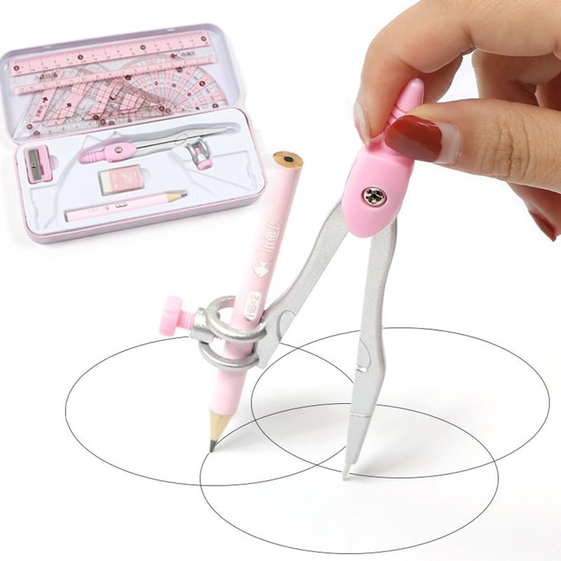 waremew 8 Pcs Compass/Math Set for Students with Shatterproof Storage