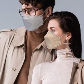 Unisex Adult Kids Disposable 3D KF94 Face Mask 4-Layer Filters Individual Packs Made in Korea (Beige Adult 20 Pcs)