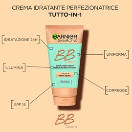 Garnier Skinactive BB Cream feuchtigkeitsspendende Gesichtscreme Perfektionator All-in-1 SPF25 Mittel- und Pflegetöne + Altersentferner, Mehrzweckflüssigkeit, Farbe 07 Sand mit Schwammapplikator