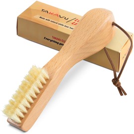 TAKAVU Stain Brush, Laundry Brush for Stain Removal, Natural Boar Bristle Cleaning Brush with Ergonomic Handle, Suitable for Delicate Fabrics Without Damage, Perfect for Laundry, Shoes, Boots, Home