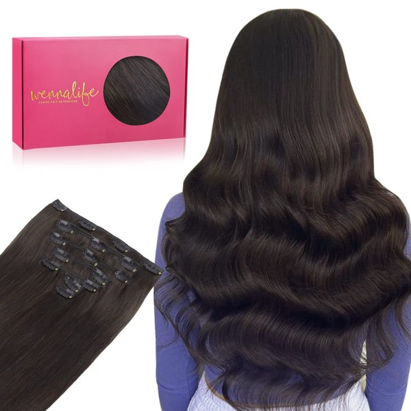 WENNALIFE Clip-In Real Hair Extensions, 70 g, 7 Pieces, 45