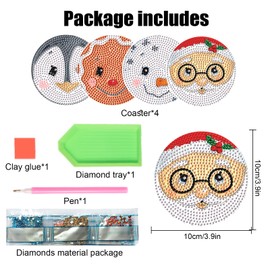 4 Pcs Christmas Diamond Painting Coasters, Christmas Avatar Diamond Art Coasters, DIY Diamond Painting Kits for Adults Beginners, Diamond Art Kits Craft Supplies