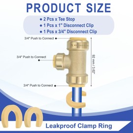 PATIKIL 2 Pcs Tee Stop Valve 1" x 1" x 3/4" Compression Water Shut Off Valve 1/4 Turn Operation with 3/4" Disconnect Clip for Faucet Toilet Pex Copper Cpvc Pipe Brass, Gold