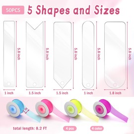 50+75PCS DIY Acrylic Bookmark Set, Pletpet 50P Acrylic Bookmark Blanks Craft 5 Shapes Plastic Craft Transparent Acrylic Book Marks with 30P Tassels, 4 Rolls Ribbon, 40P Flower Stickers, 1P Storage Box