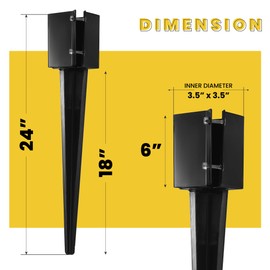 CRIZTA 8Pcs 24" Heavy Duty 4x4 Fence Post Anchor Ground Spike Metal Black Powder Coated - Mailbox Post Anchors. Length: 24 inches, Outer Dimension: 4” x 4” (Fit 3.5” x 3.5” Square Wood Post)