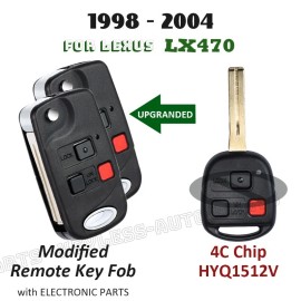 KeylessAutoParts 2x HYQ1512V -4C Chip for Lexus LX470 1998-2004 Upgraded Flip Remote Key Fob