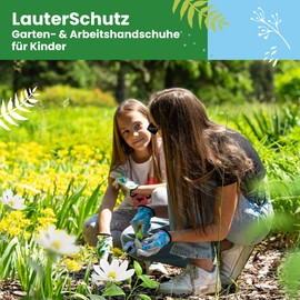 LAUTER SCHUTZ ® Kids: Premium Work Gloves (Stretchy Polyester & Faux Leather) with Non-Slip Faux Leather, Gardening and More (XS, Dino Pattern)