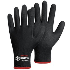 KAYGO 3 Pairs Winter Work Gloves for Men and Women, Thermal Insulated Safety Work Gloves Nitrile Coated, Super Grip on Palm & Fingers, Ideal for Freezer Work, KG12W Black, X-large