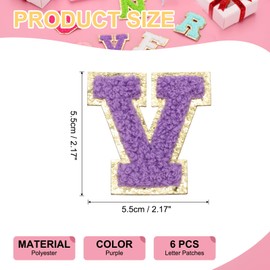 PATIKIL Buchstaben-Aufnäher, 6 Stück, Anfangsbuchstabe V, selbstklebender Aufnäher, bestickter Stoff, 5,5 cm, Alphabet-Aufkleber für Kleidung, Hüte, Make-up, Taschen, DIY, Lila